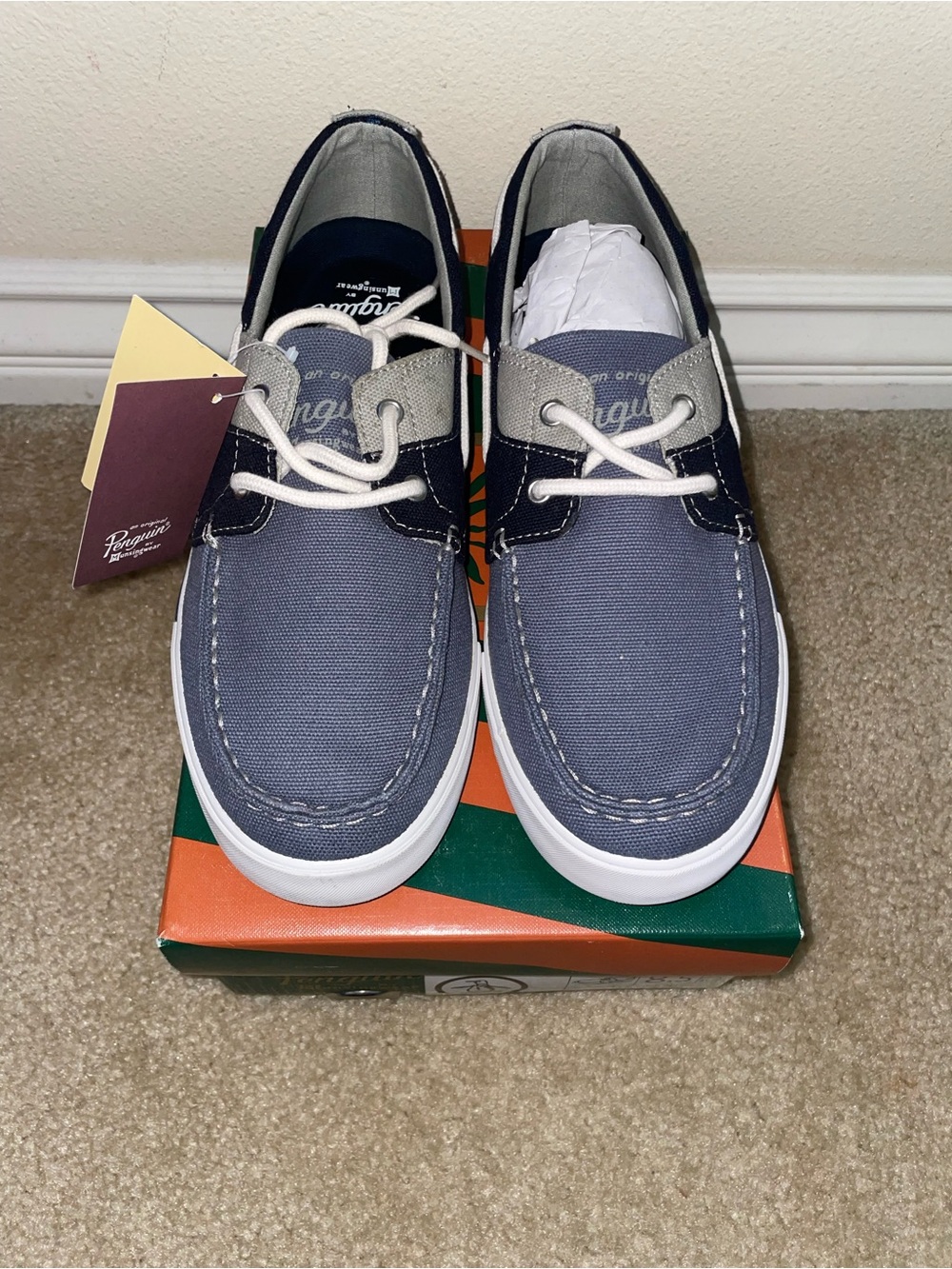 Original Penguin Gray and Navy Canvas Boat Shoes-